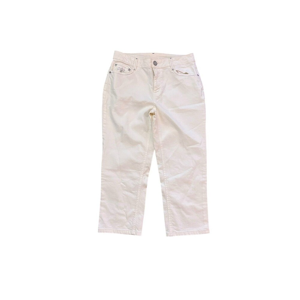 Vtg Y2K Mid Rise Capri Jeans Embroidered Pocket Detail White 8-10